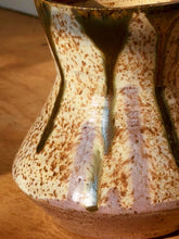 Load image into Gallery viewer, Speckled clay clear, green, and lavender glaze pot with hole
