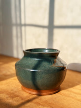 Load image into Gallery viewer, Speckled clay blue glaze dipped pot with hole
