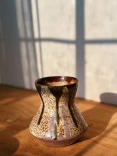 Load image into Gallery viewer, Speckled clay clear, green, and lavender glaze pot with hole
